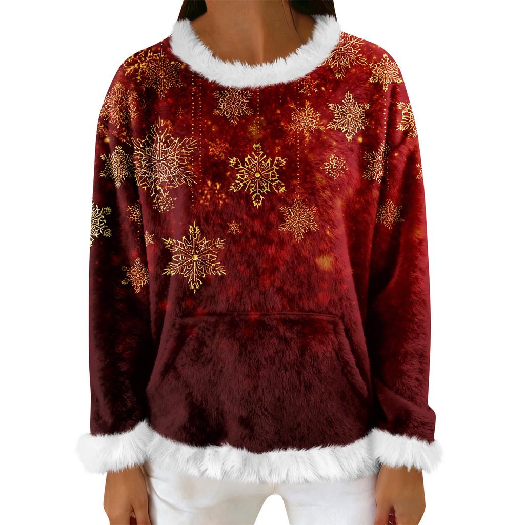 Dámská ležérní fleecová mikina s dlouhým rukávem a kulatým výstřihem, ležérní, pohodlná, volného střihu, lehká dámská flanelová mikina