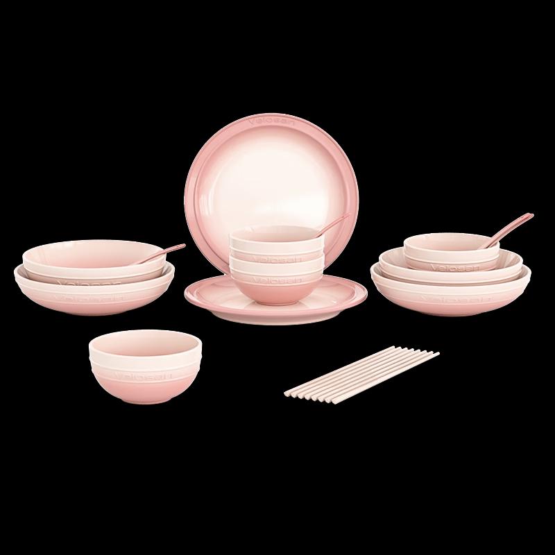 Вэньлуньшань Галька Розовый 18-предметный керамический столовый сервиз