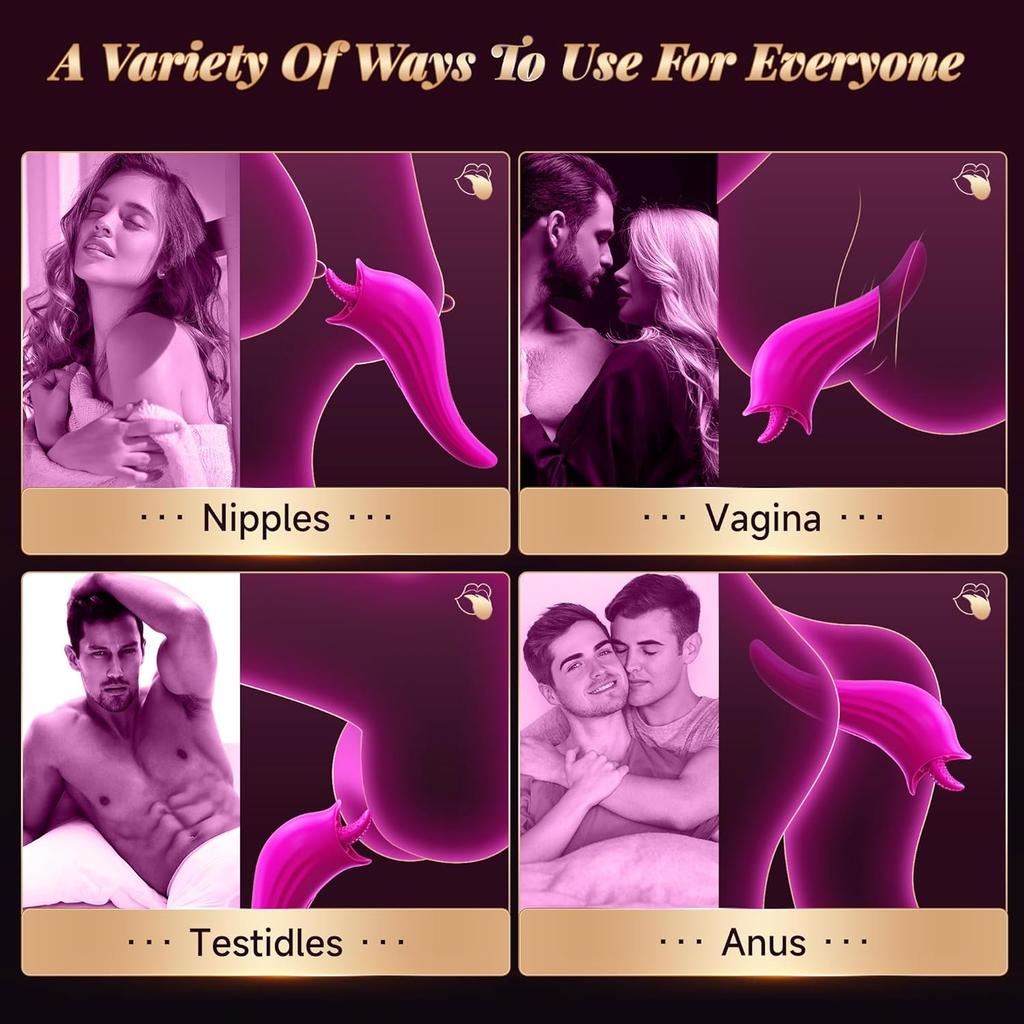 2-in-1 Tongue Vibrator, 30° Massage, 8 Powerful Stimulation Oral Sex Patterns, G-spot Stimulation Clitoral Nipple Vibrator Adult Rose Erotic Products