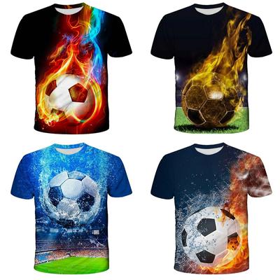 Madingas Futbolo Liepsnos 3D Spausdinimo Vaikų Marškinėliai Futbolo Berniukas Mergaitė Marškinėliai Laisvalaikio T-shirt Paauglių Viršūnės Vaikų Drabužiai Juokingi Sportiniai Streetwear