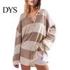 Lady Spring Top Women Sweatshirt Colorblock Striped Turn-down Collar Long Sleeves Buttons Loose Pullover Casual Homewear Sport Clothes Plus Size