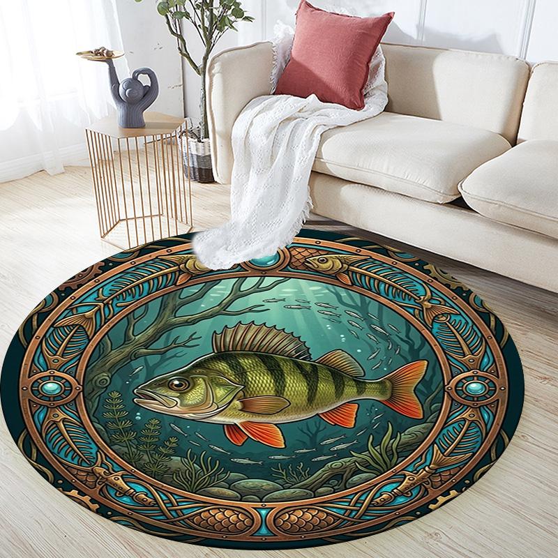 Steampunk Underwater Fish Round Area Rug Under Office Chairs Bedroom Living Room Home Decor