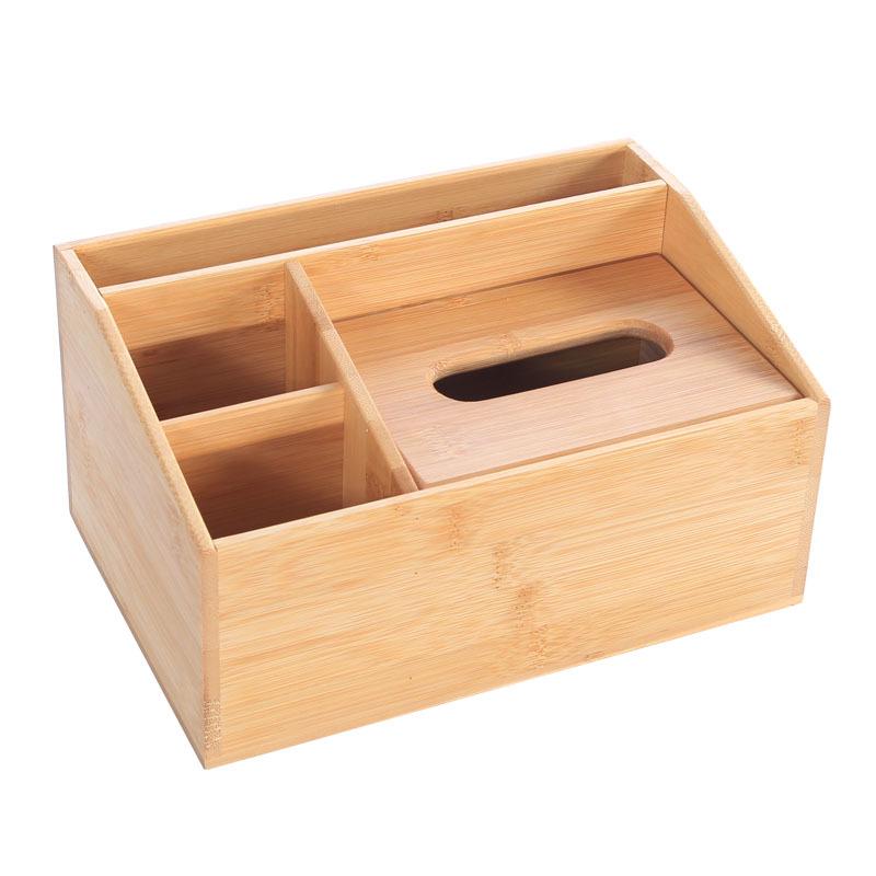 Bamboo & Wood Multipurpose Tissue Box with Remote Control Storage & Custom Engraved Logo for Home or Hotel Use
