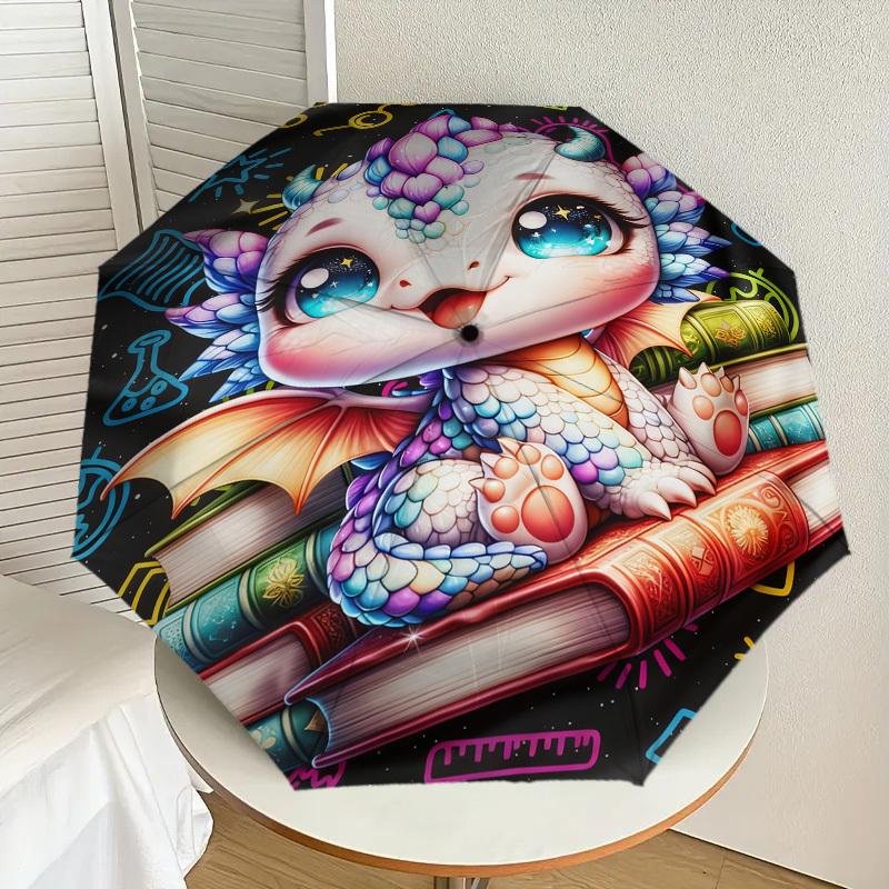 1pc Dragon Books Pattern Umbrella Design Automatic Opening and Closing Umbrella, High-quality Travel Umbrella,  C1128138