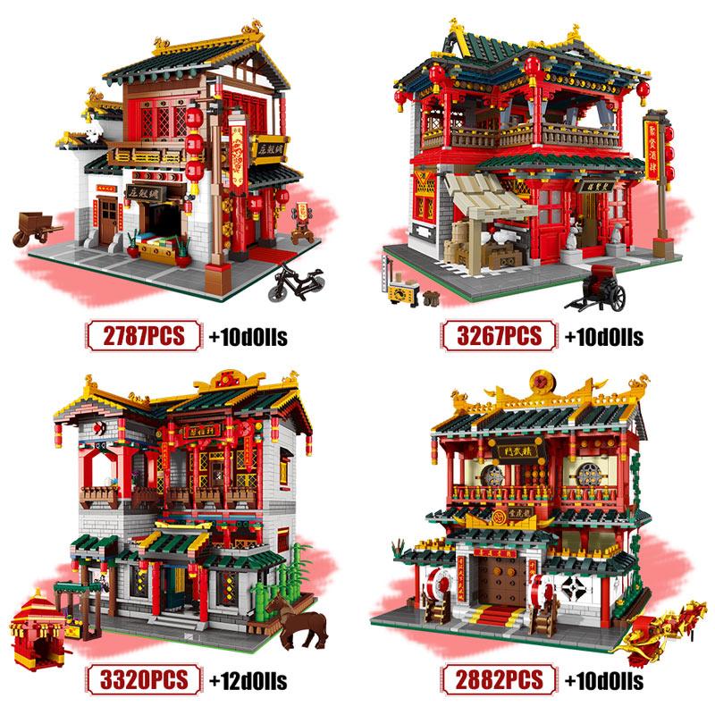 Retro City Street Street View Arhitectură Casă Blocuri de Construcție Stil Magazin de Mătase Serie Asamblată Jucării Cărămizi Cadouri