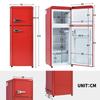 92L Double Door Refrigerator with 28L Freezer, 45dB, LED, Glass Shelves, Vegetable Compartment, Door Shelves, Red, Ideal for Kitchen/Living Room/Office
