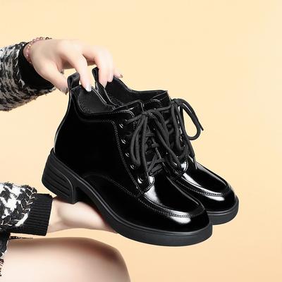 Autumn Winter Women Shoes Patent Leather Plush Warm Women Boots Platform Thick Sole Ankle Boots Women Shoes High Heel Boots