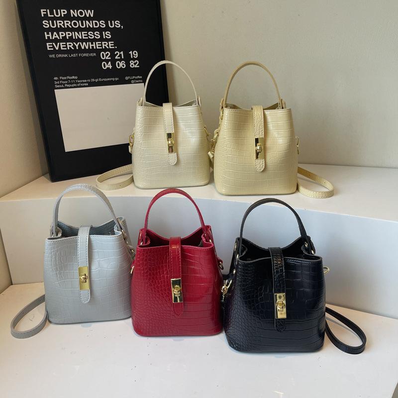 Stone Pattern Bucket Bag Commuter New Fashion Casual Simple Shoulder Crossbody Portable Bucket Bag Women