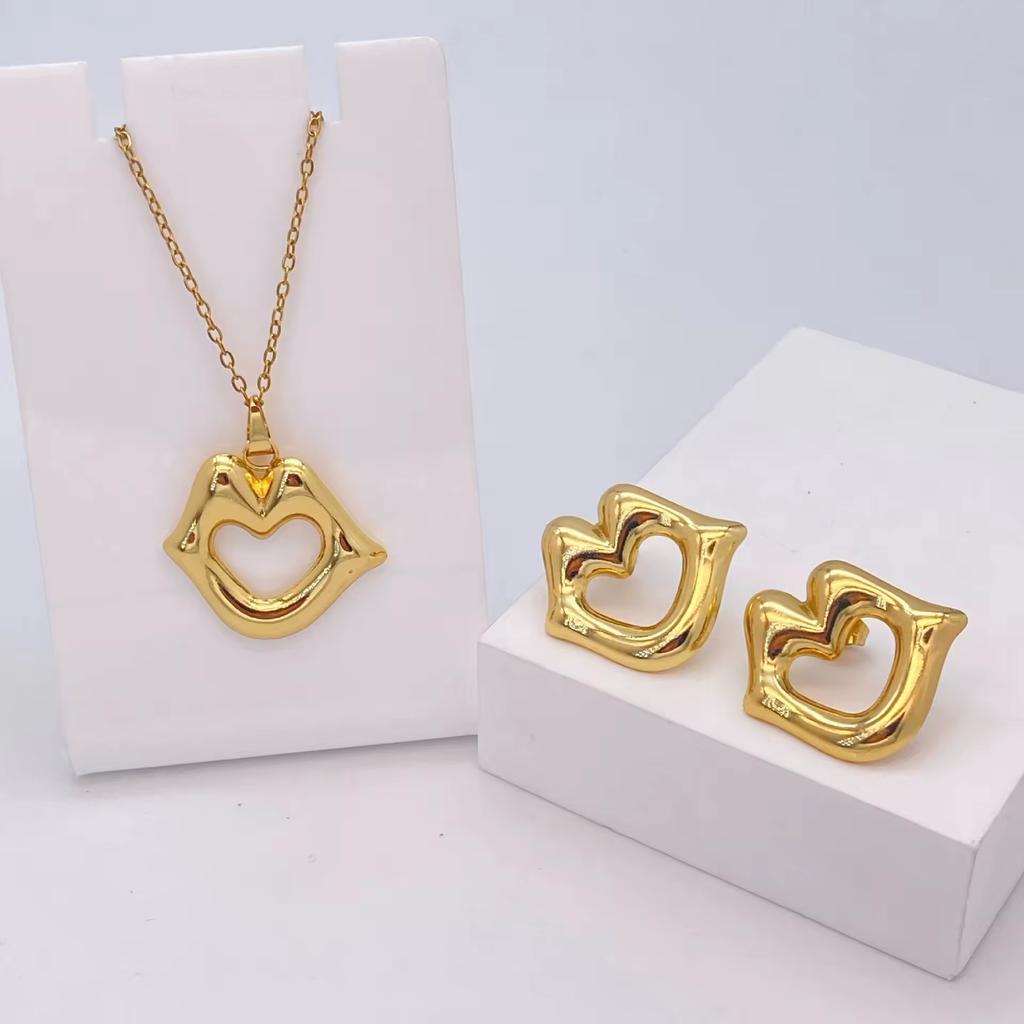 Vacation Stainless Steel Ocean Element Shell Heart Bow Flower Earrings Necklace Women's Beach Jewelry Set