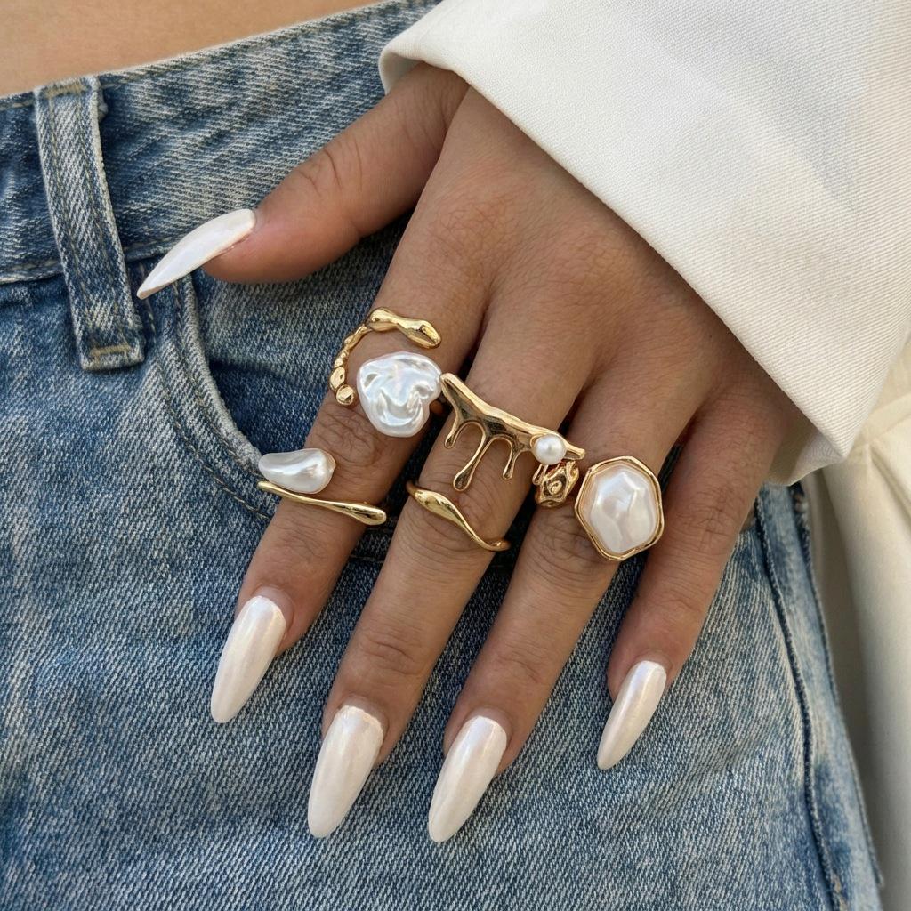 Korean Retro Geometric Oval Hollow Ring Set - Stylish Irregular Finger Rings for Women