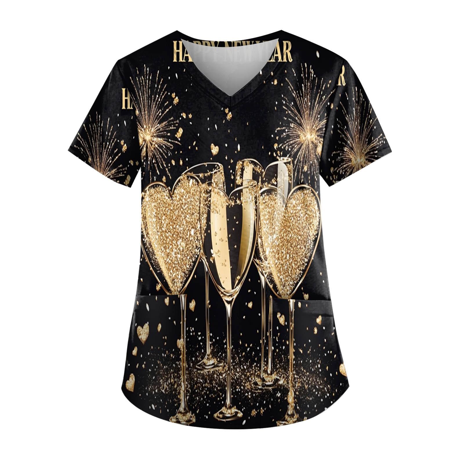 

Жіноча модна новорічна робоча футболка з коротким рукавом і V-подібним вирізом з маленькою кишенею XXL помаранчевий