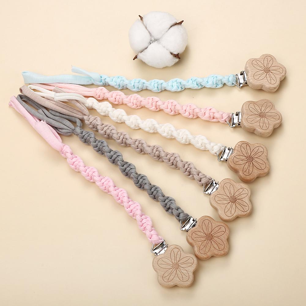 Flower Beech Wood Clip Baby Pacifier Clip Handmade Cloth Chain Newborn Pacifiers Clips Dummy Holder Teething Toys Nipple Chains