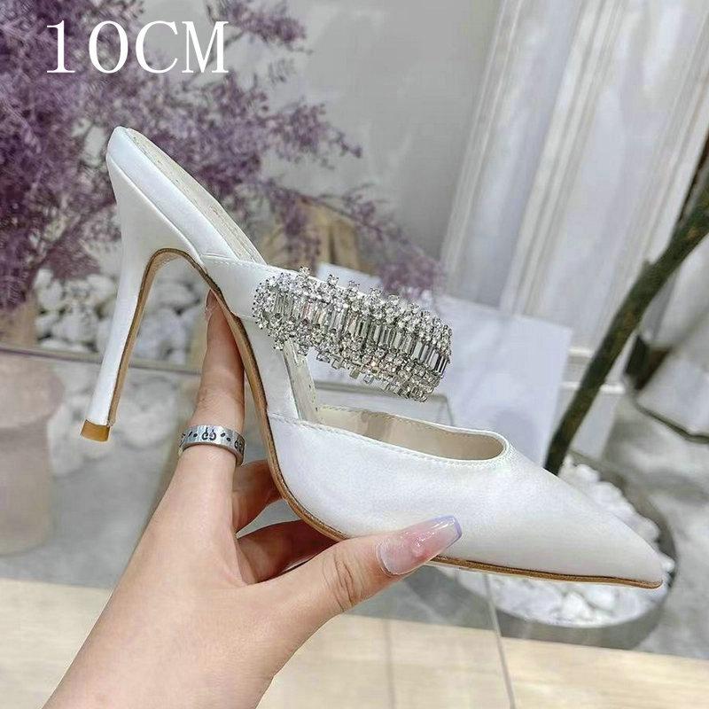 Fashion 2cm/6cm/8cm/10cm Pointy Fine Heels Rhine-diamond Chain Satin High Heels Mullers Wedding Shoes Bridesmaid Heels
