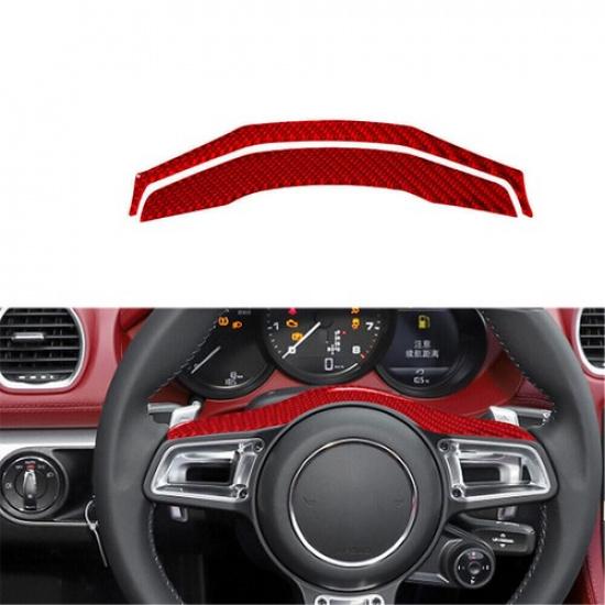 2pcs Red Carbon Fiber Steering Wheel Up Panel Cover Trim For Porsche 718 Boxster