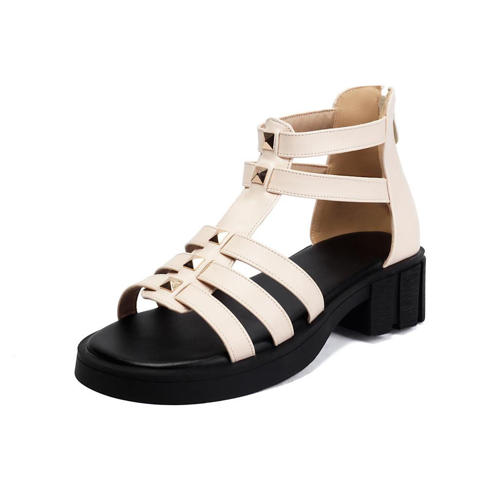 Summer Rome Coarse Heel Platform Sandals Strap Rivet Open-toed  Sandals Z