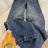 Women's High Waist Velvet Denim Pants with Starburst Drill Design - Loose, Wide-Leg, Floor-Length
