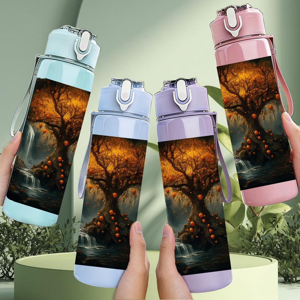 1PC Dark Forest Glowing Tree Landscape 750ml Color Plastic Sports Water Bottle Leakproof Flip Straw Lid Suitable for Sports Office Home Use
