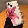 Ins Pink Lily Pattern Transparent Phone Case for iPhone 17 16 16E 14 13 15 Pro Max 11 12 Pro 17 Air 15 Plus Shockproof Cover