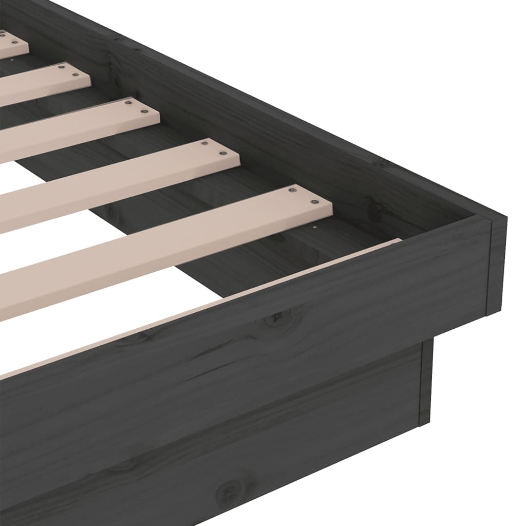 Vidaxl Bed Frame, Gray, Solid Wood, 120X190 Cm, Double