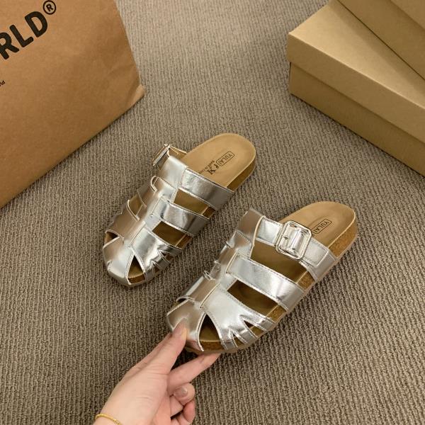 Fashion Slippers Women Summer Shoes Pantofle Slides Cover Toe Loafers Fretwork Heels Platform 2025 Rubber Loafers Shoes Ladies' Slippers