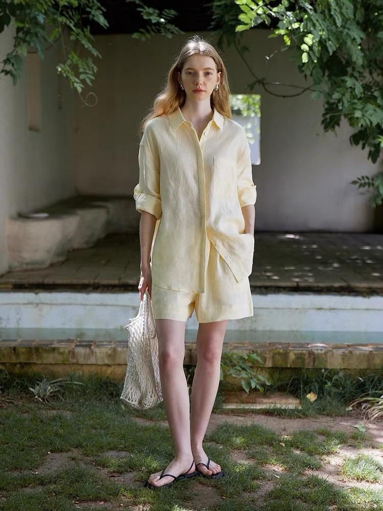 COUNTOMNE Loose Linen Oversized Shirt & Shorts Sun Protection Set