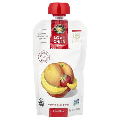 Love Child Organics, Nature's Path, Puré Orgánico para Bebé, 6+ Meses, Plátano, Fresa, Melocotón, 4 oz (113 gramos)
