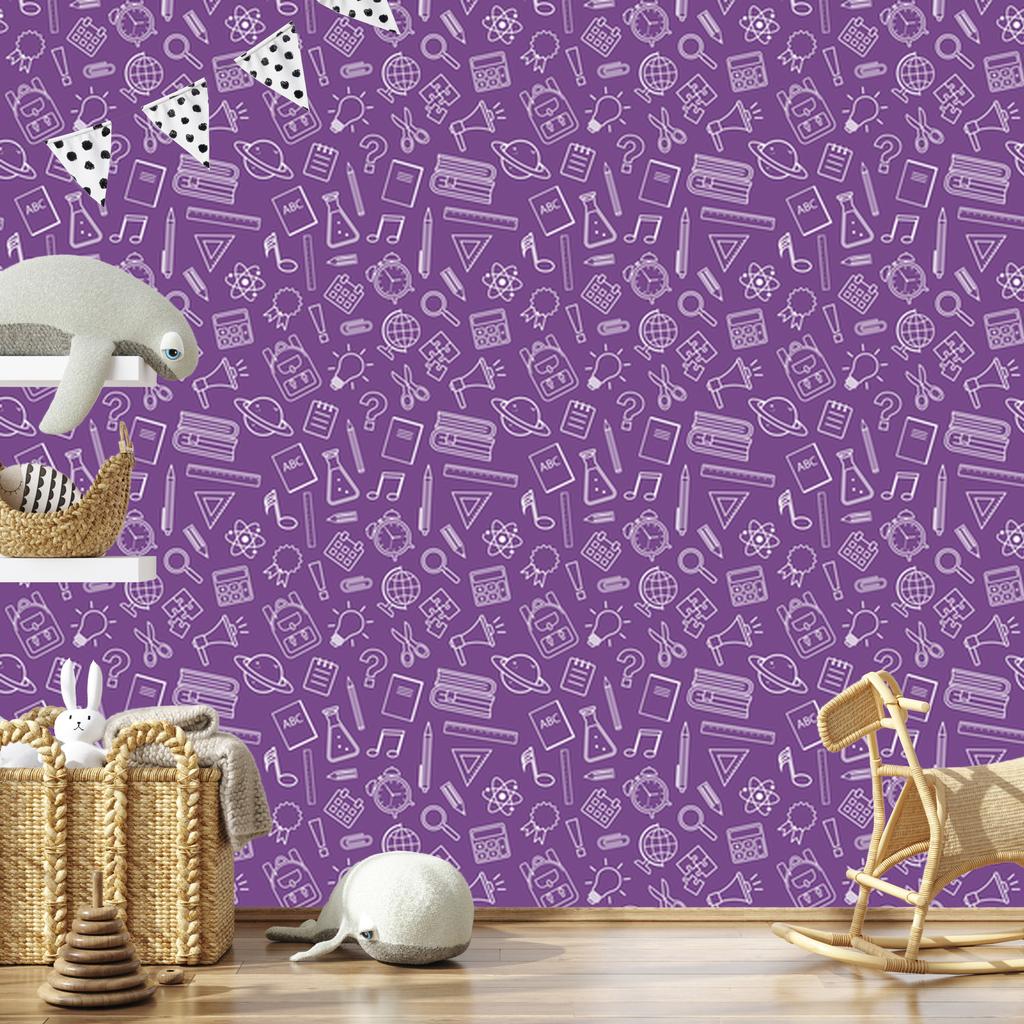 Wallpaper School Supplies purple, purple center 50x1000