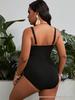 Women's Plus Size One-Piece Swimsuit - 2024 European & American Style, Solid Color, High-End Design
