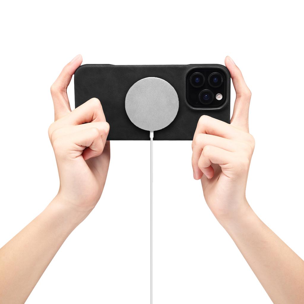 DENIOR D28 For iPhone 16 Pro Max Magnetic Case RFID Blocking Retro Leather Back Cover with Card Holder Kickstand