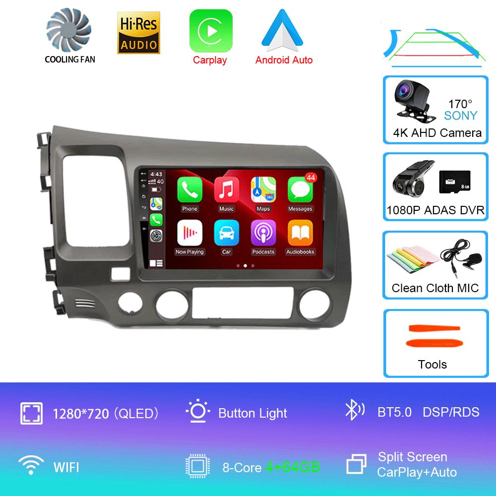 For Honda Civic 8 2005-2012 Car Radio Multimedia Player GPS Navigation 2din Auto Stereo DVD 4G WiFi Carplay Android 14