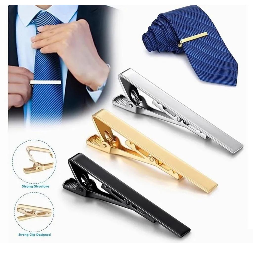 3pcs Tie Clip Set Copper Elegant Fashionable Pinch Clasp Men Necktie Clip Set for Wedding Anniversary Gold Black Silver