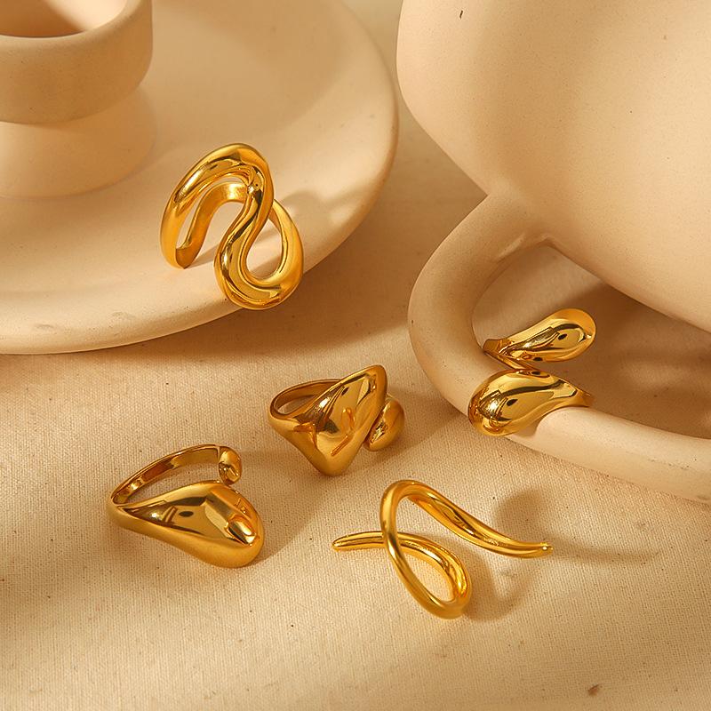 

Персонализированное кольцо из титановой стали Serpentine, женское невыцветающее открытое кольцо, нишевое нерегулярное геометрическое кольцо из нержавеющей стали