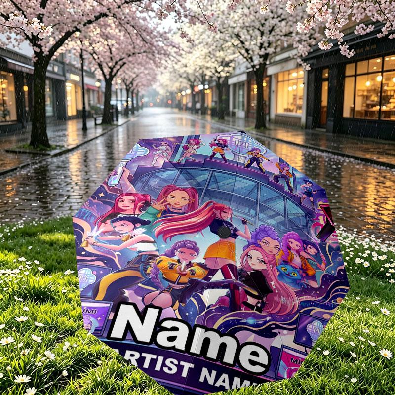 Custom Name Personalized Kpop Demon Hunter Print Umbrella, Auto Open Close, 8‑Rib Sturdy Frame, Commute Camping Hiking Use, Birthday Gift