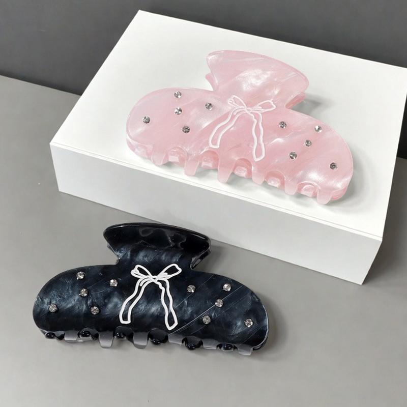2026 Französischer Prinzessinnenstil Schleifen-Haarklammern für Damen Rosa Schwarz Strass-Haifisch-Clip Süßer Luxus Schmuck Haarschmuck