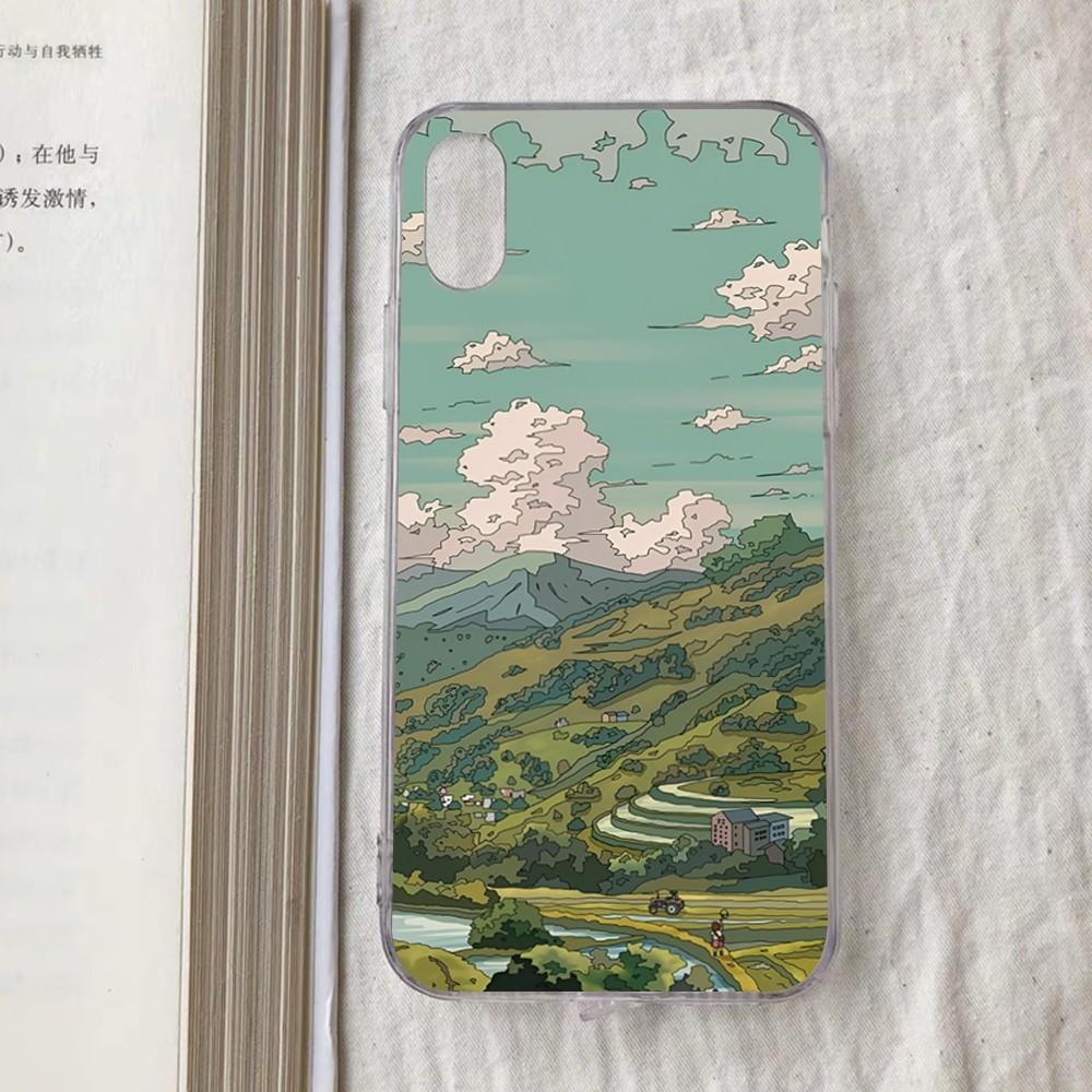 Japan Anime Landscape Phone Case For iPhone 15 13 14 Pro Max XS XR 12 11 Pro 13 Mini 6 7 8 Plus Clear Back Cover Capa