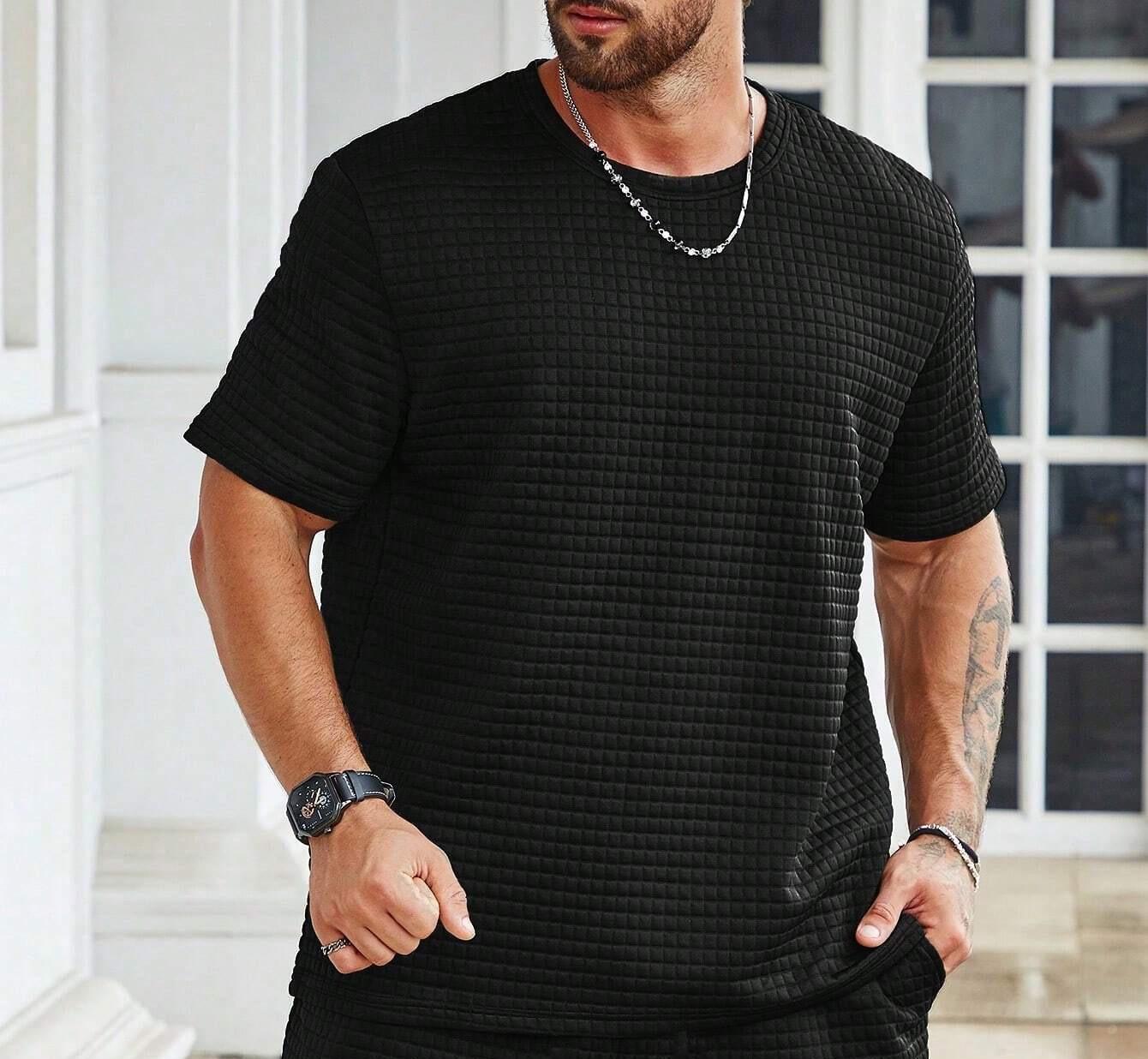 

2024 Мужская спортивная повседневная футболка с коротким рукавом и круглым вырезом Medium чёрный