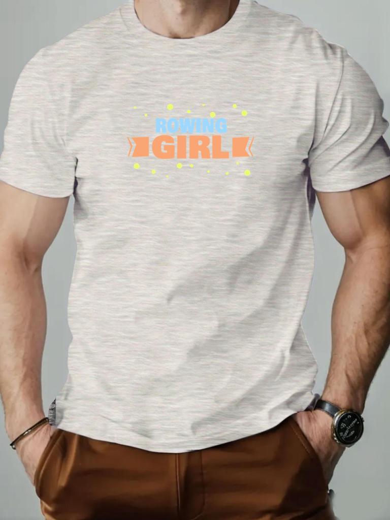 Mens cotton Tshirt ROWING GIRL summer round neck shortsleeved graphic breathable fashion casual Tshirt