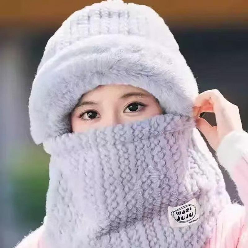 Winter Plush Hat Scarf Integrated Men's and Women's Outdoor Cycling Thickened Windproof Warm Ear Protector