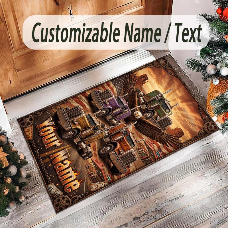 Truck Theme Crystal Velvet Rug Personalized Custom Name Text Soft Floor Mat Home Decor