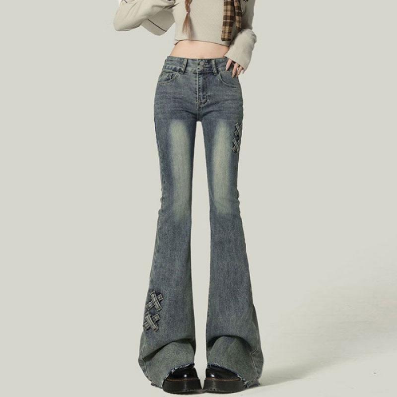 Plus-Size High-Waisted Slimming Flare Jeans with Double-Button Retro Design 3XL