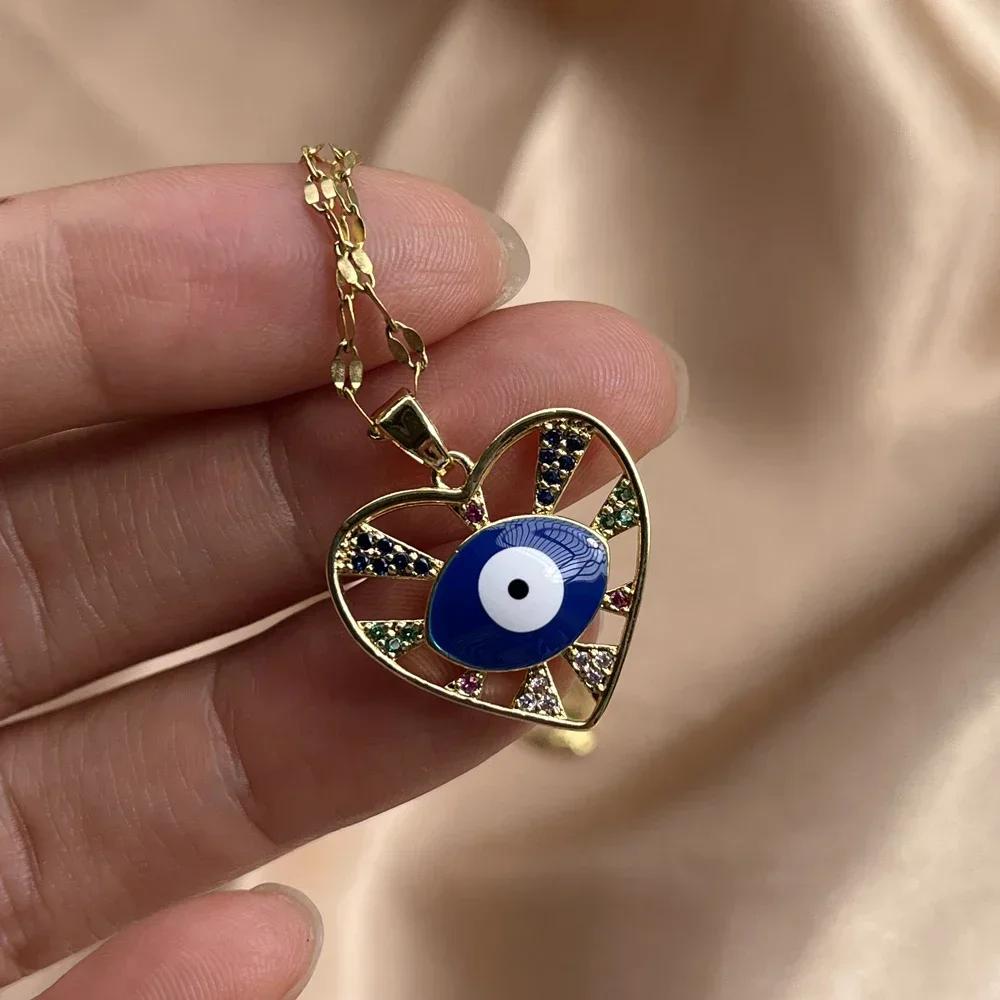 Trendigt Hjärtformat Halsband Guld Rostfritt Stål Zirkonia Smycken För Kvinnor Flickor Kärlek Fest Födelsedag Vardagspresent