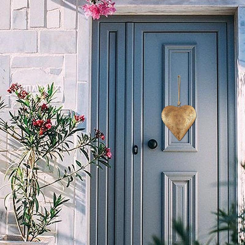 Metal Heart Bell with Hanging Rope Wall Decor Heart Shaped Iron Ornament Golden Antique Heart Bell Home Decor Accessories