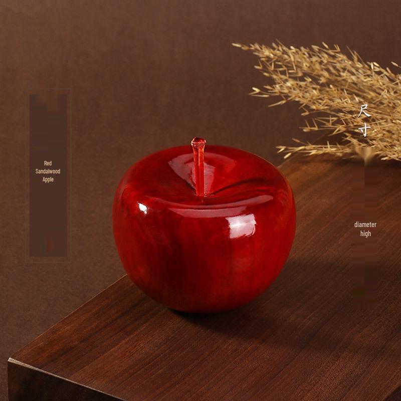 Safe & Sound Apple Red Sandalwood and Golden Silk Nan Wood Carving Ornament – Christmas Gift with Safe Gift Box