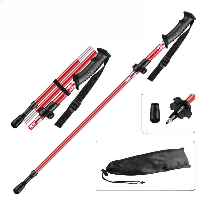 

Aluminum Alloy Mountaineering Stick, Folding Professional Outdoor Hiking Stick,Five Anti-slip Sections Mountain Climbing