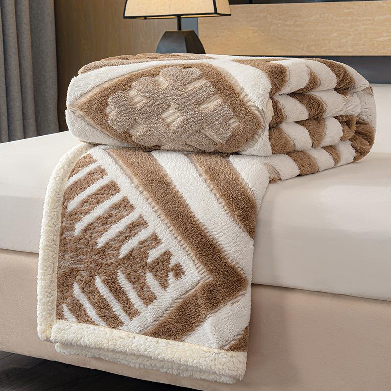 Double Sided Jacquard Blanket Thickened Taff Velvet Warm Office Nap Throw Sofa Cover Washable Colorfast Dormitory Bed Blankets