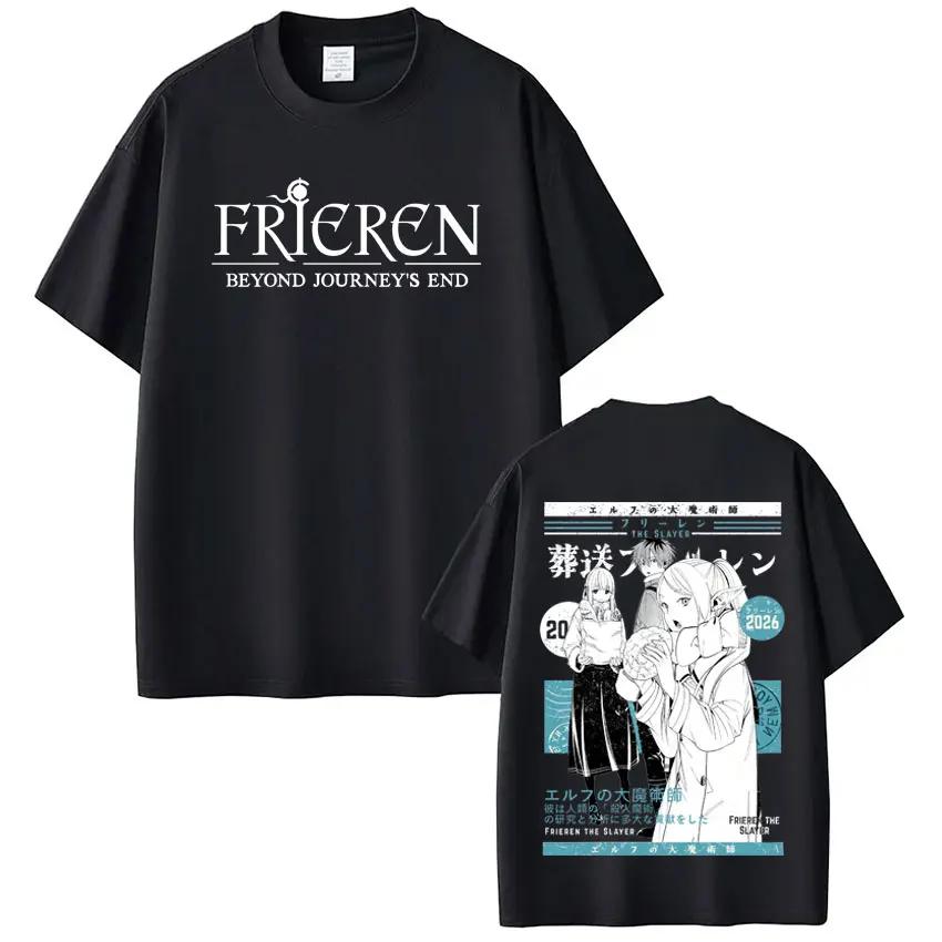 

Anime Frieren_ Beyond Journey s End T Shirt Frieren Stark Fern Manga T-shirt Men Women Clothing Harajuku Summer Cotton T-shirts S чёрный