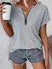 2026 Spring/Summer Women's Solid Color Zipper Short Sleeve Pullover T-Shirt Loose Top