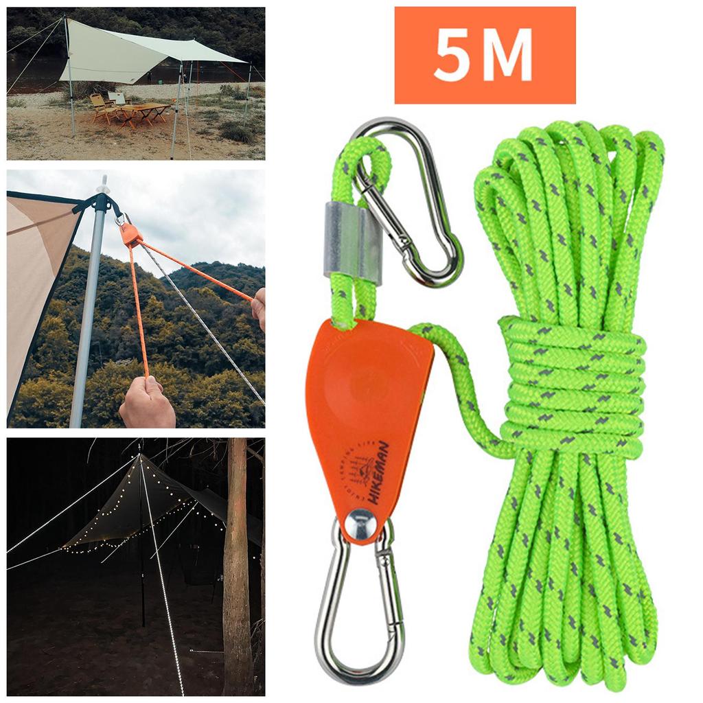 Pulley Ratchet Rope Hanger Fixed Buckle with Carabiner for Heavy Duty Secure
