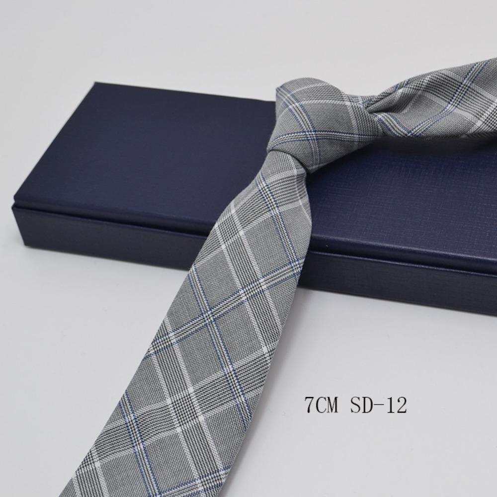 Luxury 7cm Grey Plaid Cotton Neck Ties For Men Soft TR Fabric Red Striped Neckties Casual Ties Wedding Party Groom Cravat Gift