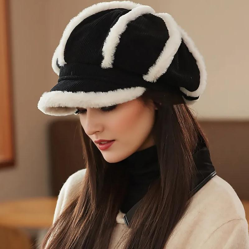 1PC Plush-Lined Gift Corduroy Material Versatile Beret Exquisite Thickened Design Warmth Accessories Elegant 56-58cm